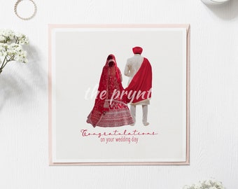 Luxury Sikh Wedding Card | Anand Karaj Greeting Card | Red Couple Standing Illustration | Sikh Wedding Ceremony | Indian Wedding Gift