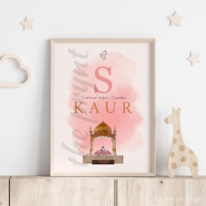 Gepersonaliseerde KAUR sikh-naamcadeau | Palki Sahib-illustratie | Punjabi | Sikh-gebed | Sikhisme | Cadeau babymeisje