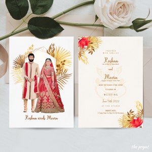 A5 Bespoke Illustrated Hindu Wedding Invitation | Personalised Illustration | Indian / Desi / South Asian | Punjabi / Hindi | Ganesha | Om