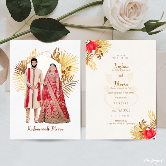 A5 Bespoke Illustrated Hindu Wedding Invitation Personalised