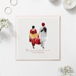 Luxury Sikh Wedding Card | Anand Karaj Greeting Card | Traditional Punjabi Couple Illustration | Sikh Wedding Ceremony | Indian Wedding Gift