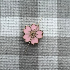 Cherry blossom needleminder, floral enamel needle minder, cross stitch, magnetic, embroidery, SMALL CHECK SIZE, needlework,