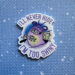 Im too shiny needleminder, movie needle minder,  magnetic needleminder, cartoon needle nanny, cross stitch needle minder, cross stitch gift