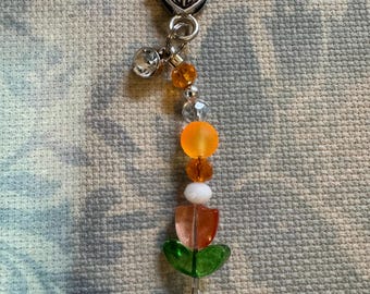 Floral scissor fob, flower scissors keep, sewing scissors fob, cross stitch scissors fob, beaded scissor fob, ORANGE scissor keep, sew gift