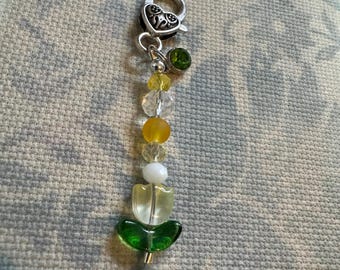 Floral scissor fob, flower scissors keep, sewing scissors fob, cross stitch scissors fob, beaded scissor fob, YELLOW scissor keep, sew gift