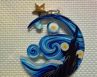 Van Gogh needleminder, starry night needle minder, moon needleminder, cross stitch gift, painting needle minder, magnetic needle minder