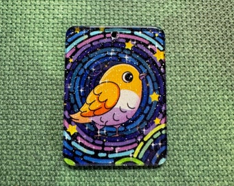 Bird needle minder, stained glass effect needleminder, rainbow needle minder, magnetic needle keep, cross stitch needle minder, bird minder