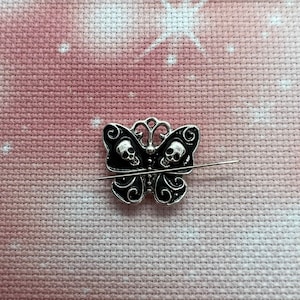 Moth needle minder, skull needleminder, spooky needle minder, magnetic needle keep, cross stitch needleminder, horror needleminder, BLACK