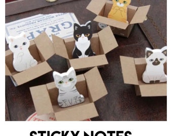 Sticky Notes, 30 pages, stationary, cat, kitten, novelty, cute, kawaii, office supplies, notebook, gift, cat in a box