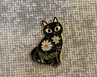Cat needleminder, flower needle minder, magnetic needle minder, magnetic needle minder, cross stitch needle minder, enamel needle minder