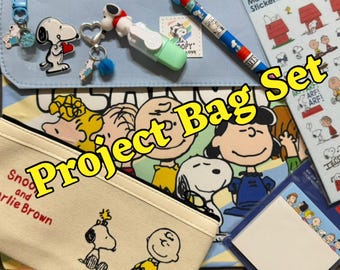 Dog project bag SET, red project bag, Zippered bag, 2 pocket Project Bag, Craft bag, cross stitch project bag, puppy project bag