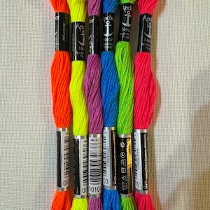 Neon embroidery floss, cross stitch thread, anchor embroidery thread, bright embroidery thread
