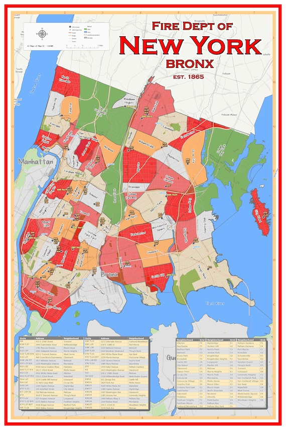 FDNY Bronx Neighborhood Map | Etsy