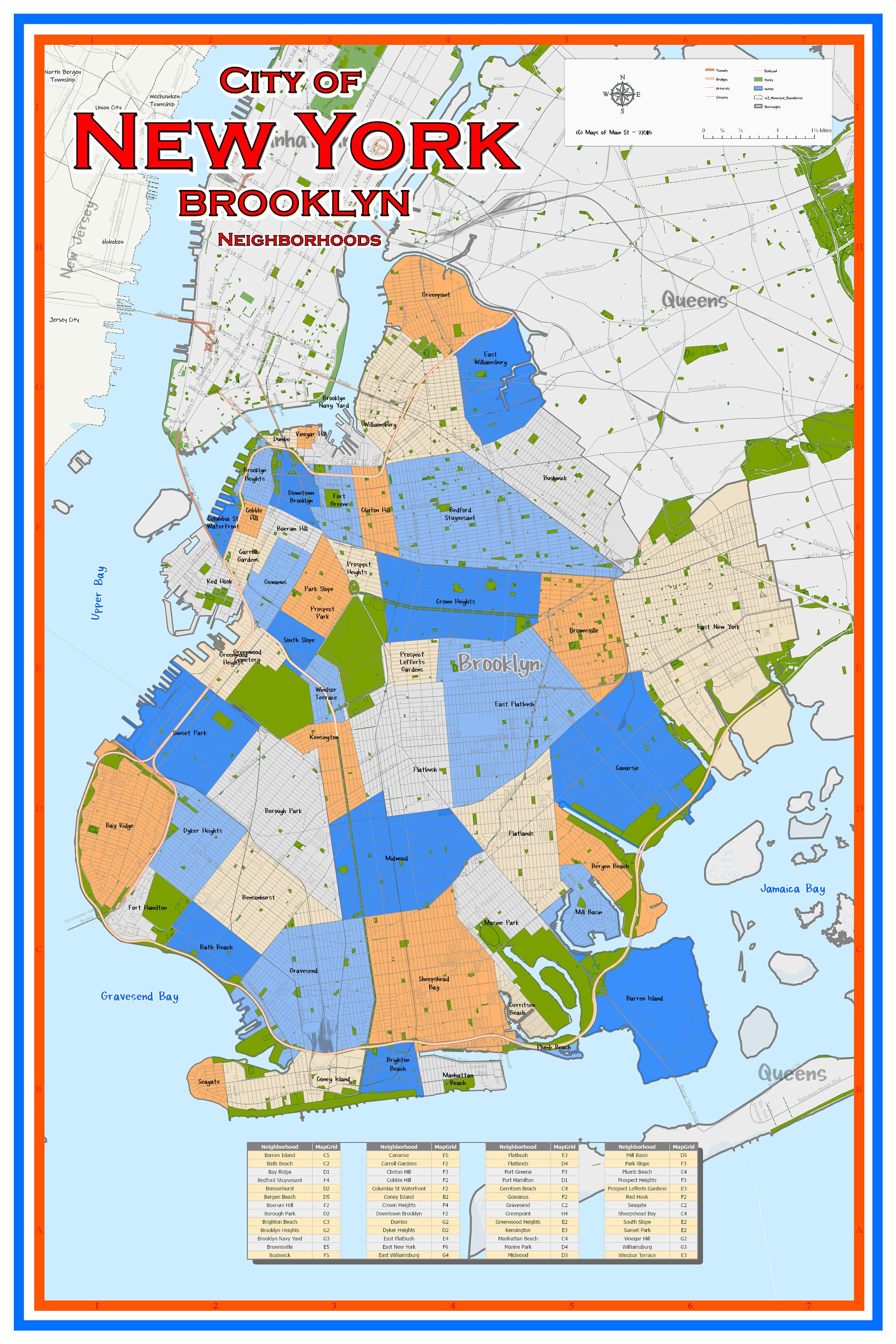 New York City Brooklyn Neighborhood Map | Etsy