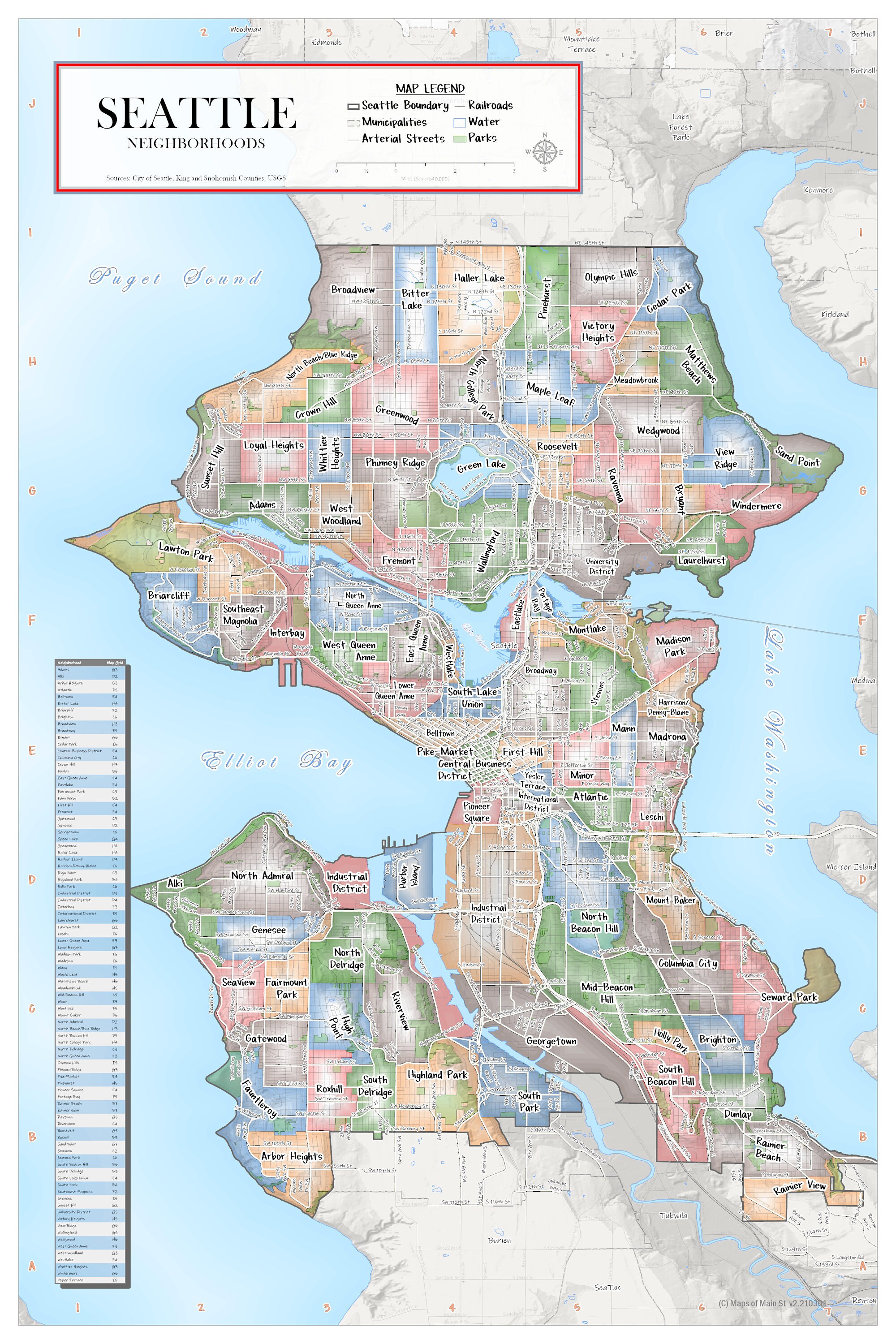 Seattle Neighborhood map v2 NEW RELEASE Etsy