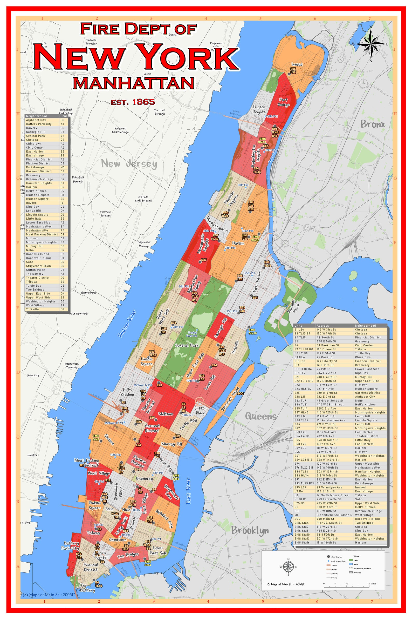 FDNY Manhattan Neighborhood Map | Etsy