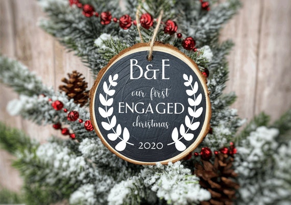 Engaged Christmas Ornament Wood Slice Ornament Christmas Ornament Personalized Wedding couple gift