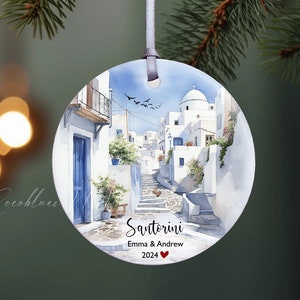 Adorno de Santorini Grecia, Adorno de Santorini personalizado, Adorno de compromiso de Grecia, Vacaciones, Viaje de niñas a Santorini, Adorno de Grecia