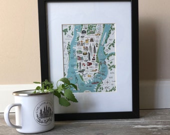 New York City Map Print 8.5'' x 11'' (Size S or A4) Art Print, City Map, Manhattan, NYC Neighborhood, NY Landmark Print