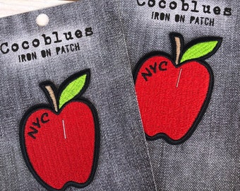 NYC Red Apple Patch, Apple NYC Iron on Embroidered Patch, NYC Patch