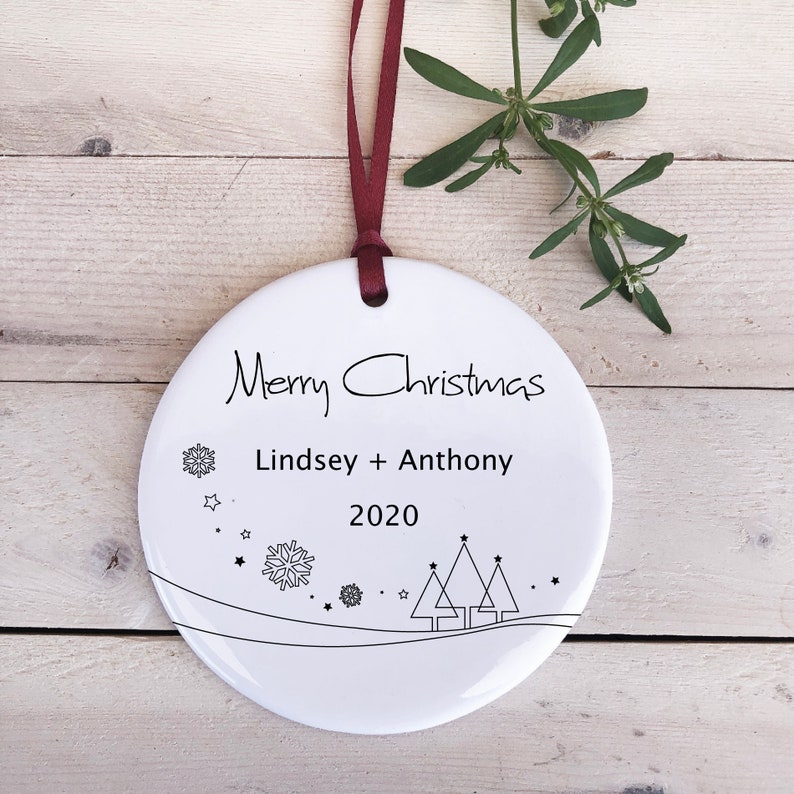 Ornament Gift For Married Couple Wedding Gift Bridal Shower Gifts Gift For Couple Personalized Porcelain Ceramic Christmas Ornament