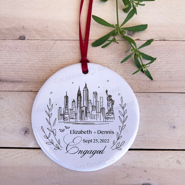 Personalized Engagement Ornament NYC,  New York Ceramic Ornament, New York City Engagement Ornament, NY Ornament, NYC Gift
