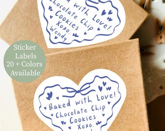 Adesivi personalizzati con stampa "Baked with Love", etichette da cucina personalizzate "Baked with Love", etichette regalo per biscotti, imballaggi per piccole imprese