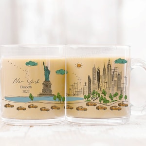 Custom New York City Glass Mug, New York Coffee Tea Mug, Personalized Coffee Glass Mug, Glass Coffee Cup, Glass Mug