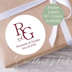 Etiquetas personalizadas con iniciales de monograma para bodas, bolsas para aperitivos en el hotel para novios, dulces y postres.