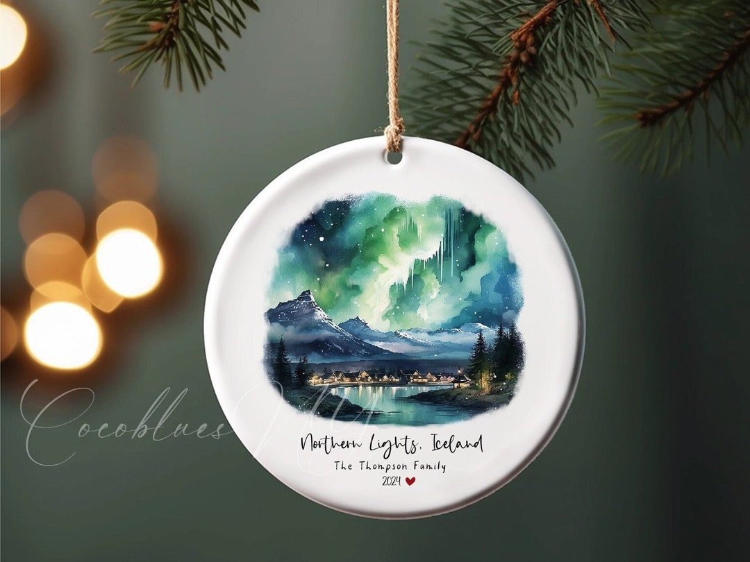 Northern Lights Iceland Personalized Ornament, Family Vacation, Travel ...