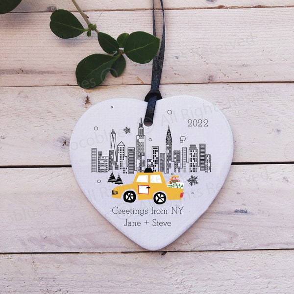 Personalized New York Taxi Ornament |Custom NYC Taxi Ornament | NYC Skyline | New York Taxi Themed Ornament | Yellow Taxi Christmas Ornament