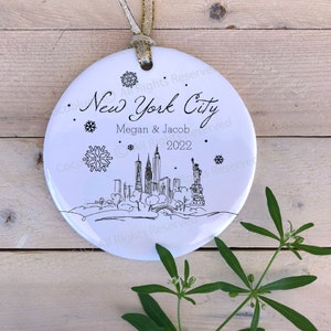 Personalized NY Ornament, Christmas in New York, NYC Ceramic Ornament, Engagement Gift, Gift for Couple, Customized Family/Couple Ornament
