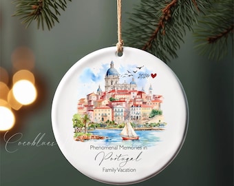 Portugal Ornament 2026 Portugal Travel Souvenir Lisbon Algarve Watercolor Ornament Portugal Vacation Keepsake Travel Christmas Ornament Xmas