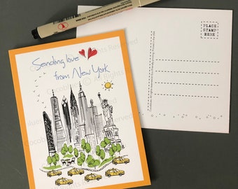 Sending Love From NY Postcard, New York Landmarks, Sending Love from NYC , NY Travel Postcard