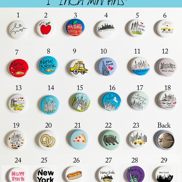 New York Mini Buttons | New York Pin-Back Button | New York Souvenirs | New York Pins and Badges | NYC 1" Mini Pin