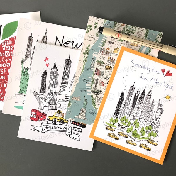 New York City Postkarten-Set, New York Postkarten-Bundle, Set mit 5 Postkarten NYC, NY Sehenswürdigkeiten