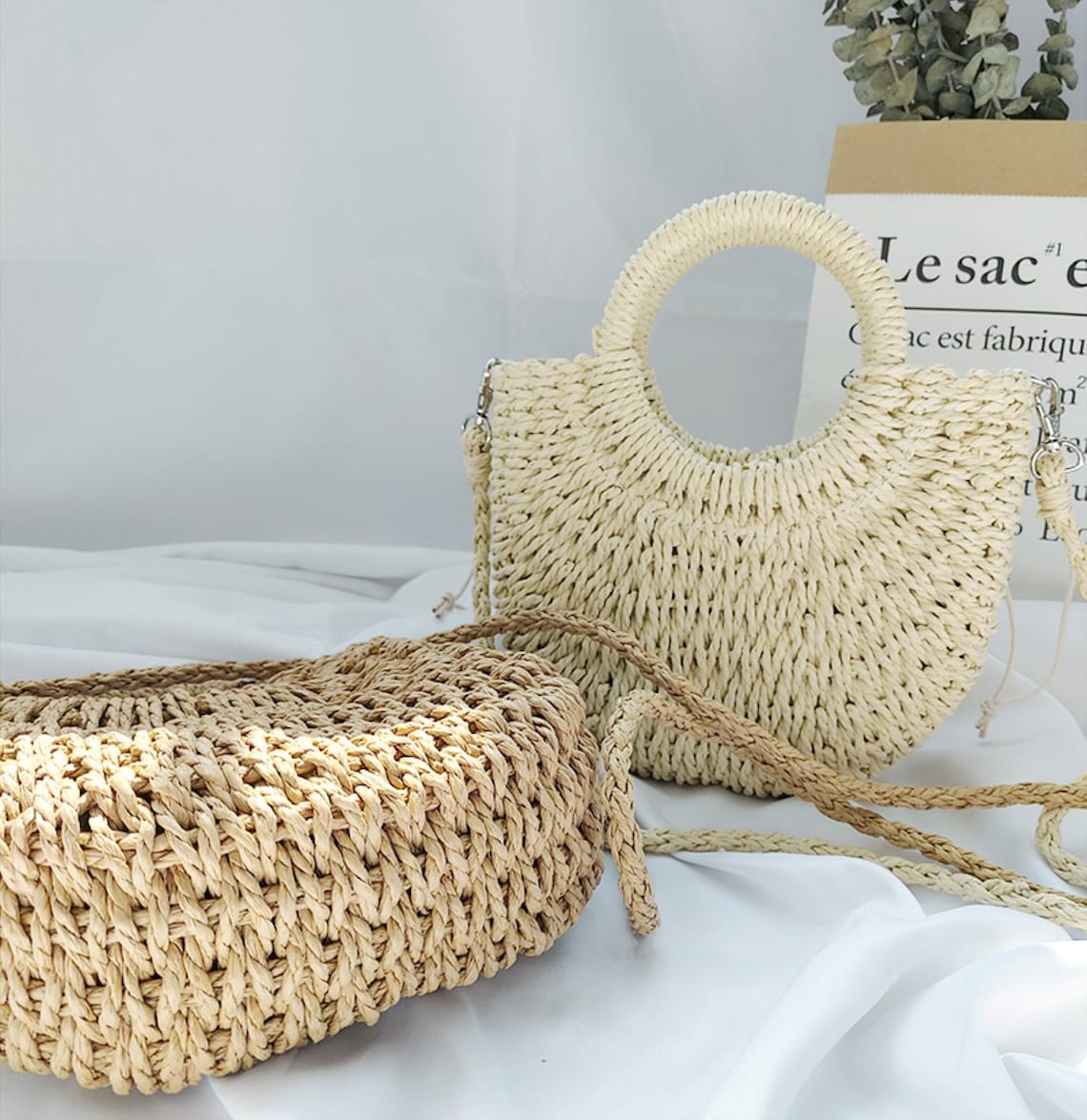 Namzi Gewebte Tasche Braun - Rundgriff Grasweb Design Tragetasche