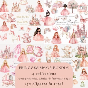 Princesa Clipart Paquete acuarela Princesa Clipart Bebé Princesa Fiesta Decoración Rosa Princesa Cumpleaños Clipart Acuarela Clipart png Princesa