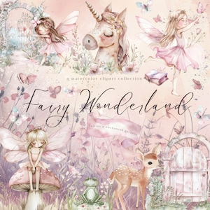 Fata Clipart acquerello fata giardino vivaio fate floreali compleanno rosa magica fata carina Baby Shower Clipart fata casa spazzatura diario