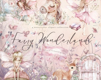 Fairy Clipart Watercolor Fairy Garden Nursery Floral Fairies Birthday Pink Magical Cute Fairy Baby Shower Clipart Fairy House Junk Journal