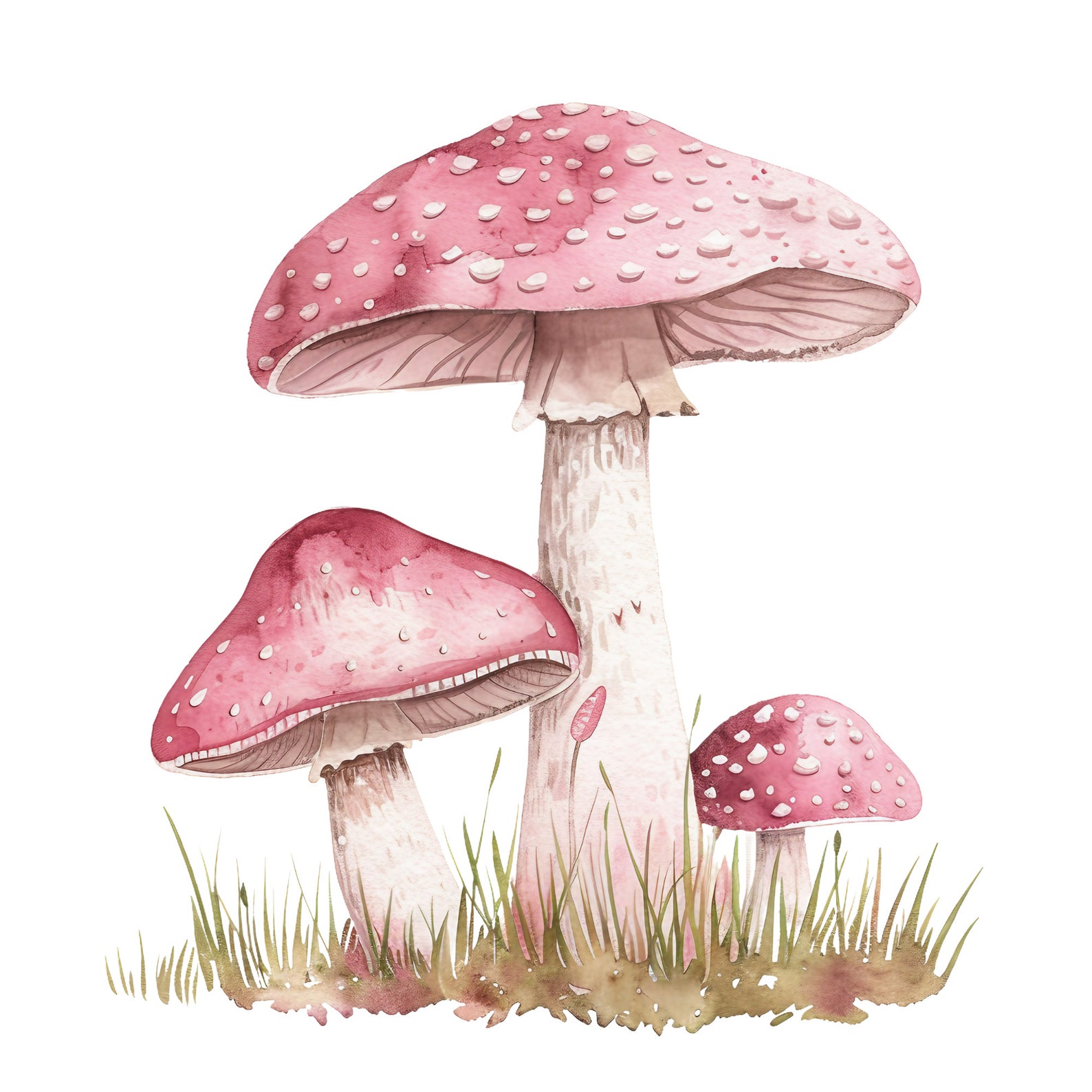 Mushroom Clipart Watercolor Pink Mushrooms Png Mushrooms Bundle Fairy ...