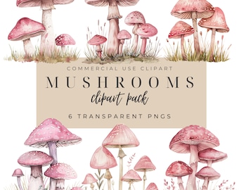 Mushroom Clipart Watercolor Pink Mushrooms png Mushrooms Bundle Fairy Mushroom Fantasy Mushroom Woodland Mushroom PNG Wild Mushroom Clipart