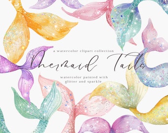 Mermaid Tails Clipart, Aquarell Meerjungfrau PNG, Meerjungfrau Clipart Mädchen, Meerjungfrau Geburtstag unter dem Meer, Meerjungfrau Party Meerjungfrau Thema Hochzeit