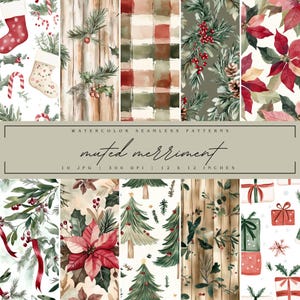Christmas Digital Paper Pack, Watercolor Seamless Pattern, Festive Scrapbooking Printable Art, Winter Holiday Decorative Papers Junk Journal