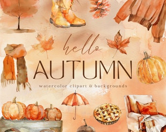 Akvarell höst clipart, akvarell höstjournal och scrapbooking, mysig höstgrafik och rustika höstelement, höstillustrationer PNG