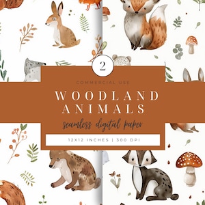 Woodland Baby Shower Animals Decor Digital Paper Pack Birthday Party Forest Junk Journal Scrapbook Printable Seamless Pattern Baby Shower