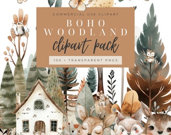 Boho Woodland Animals Clipart Watercolor Bundle Cute Forest Clipart Cute Woodland Baby Shower Clipart Woodland Nursery Boho Forest Animals
