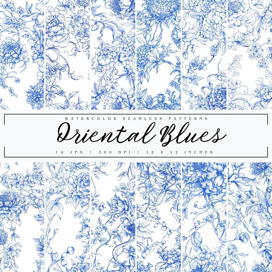 Chinoiserie Papers Seamless Pattern, Blue French Toile De Jouy Digital ...