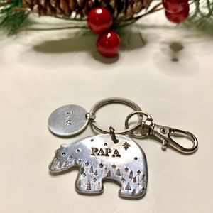 Daddy Bear keychain, Papa bear keychain with evergreen forest , dad keychain , personalized keychain, gift for dad, Fathers Day gift image 1