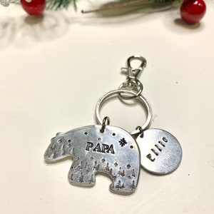 Daddy Bear keychain, Papa bear keychain with evergreen forest , dad keychain , personalized keychain, gift for dad, Fathers Day gift image 2